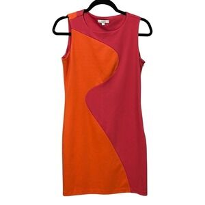 Jade Sheath Mini Dress Orange Pink Crew Neck Sleeveless‎